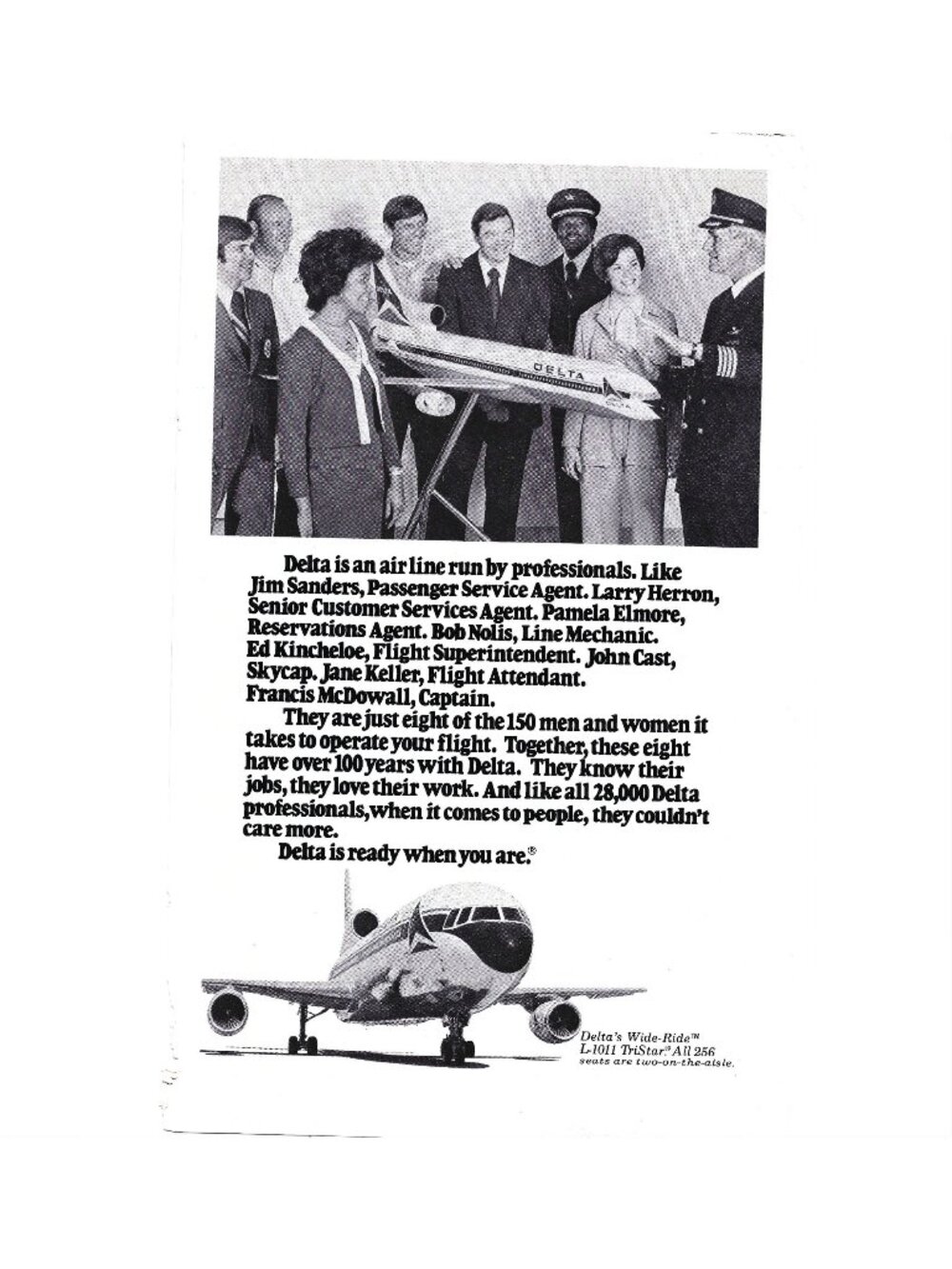 Print Ad Delta Airlines Professionals Flight Team Leadership Jet Vintage 1970s
